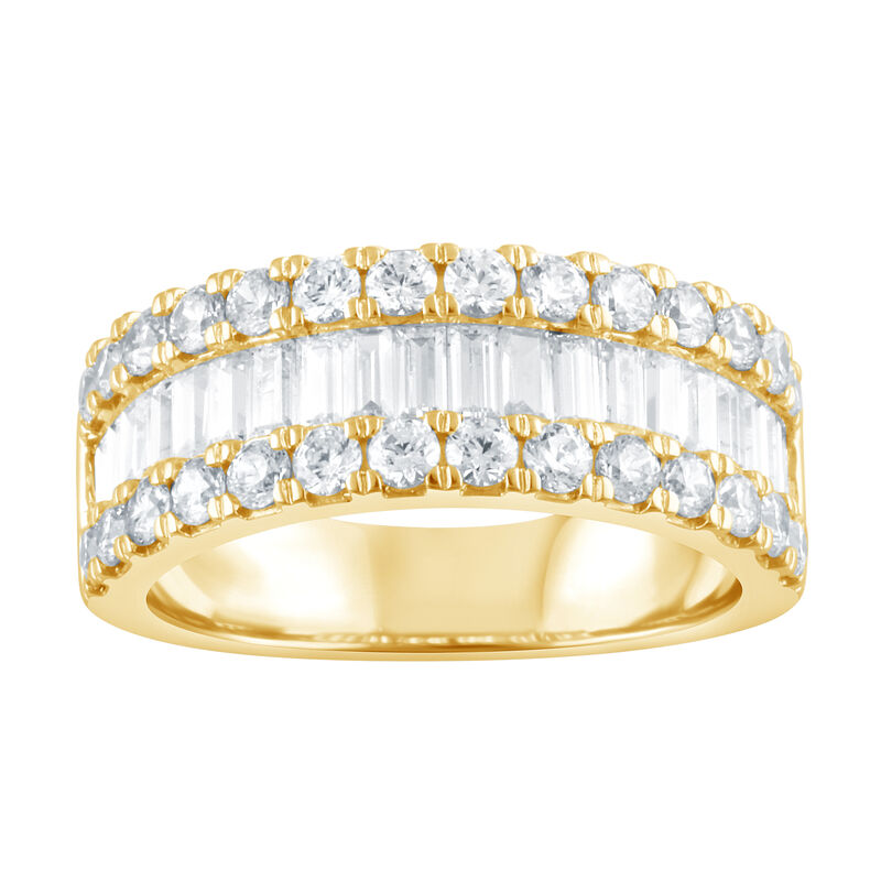 Round and Baguette Lab Grown Diamond 2ctw. Multi Row Wedding Ring in 14k Yellow Gold image number null